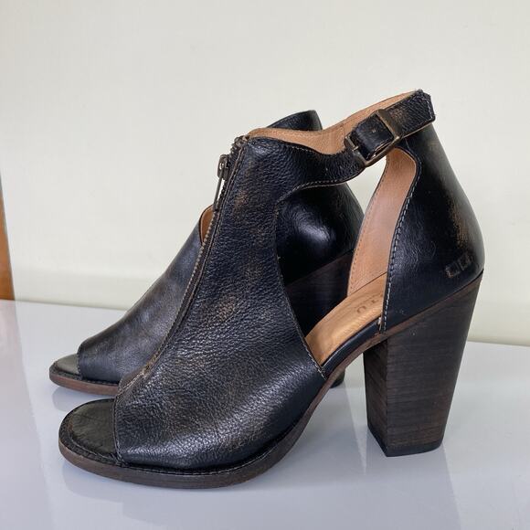 BED|STU Shoes - Bed Stu Olena Peep Toe Chunky Heel Zippered Sandals Size 10 Boho Western